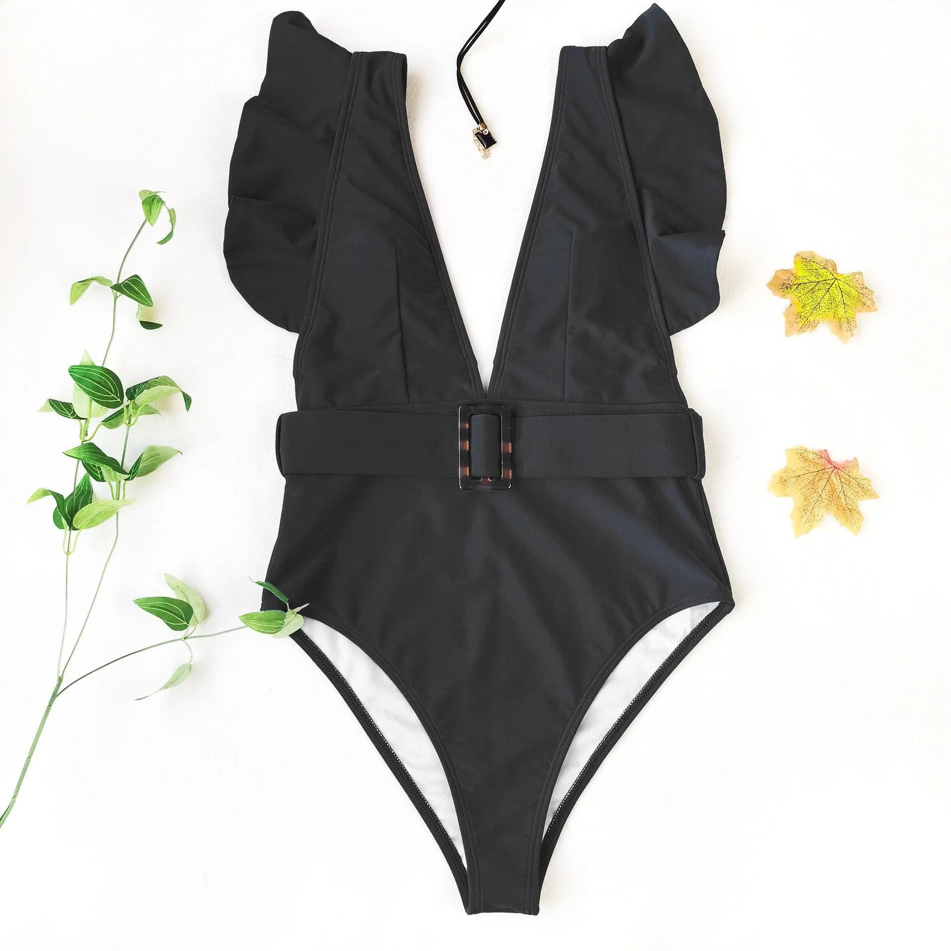 Emma Belted Swimsuit: Black