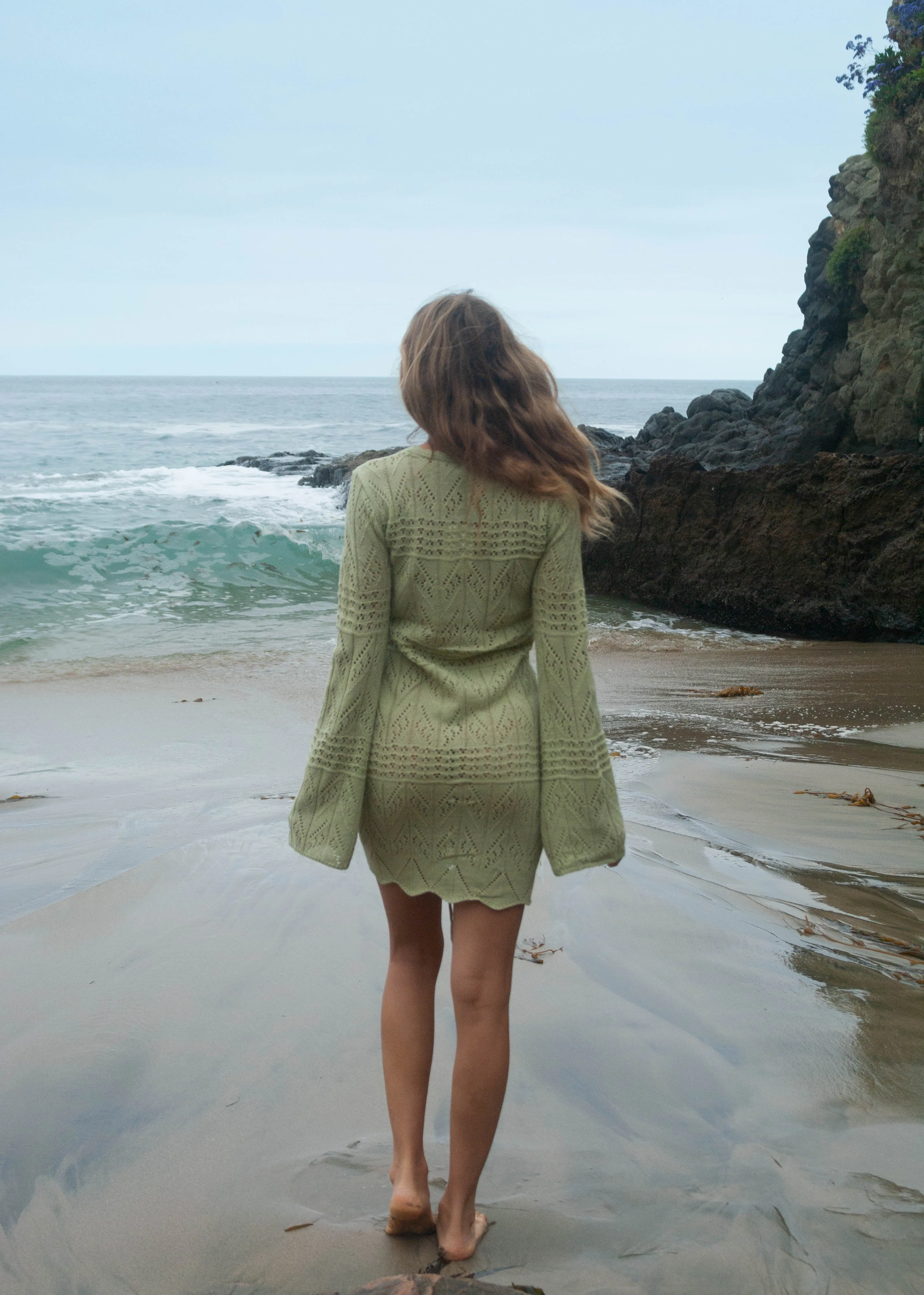 Emmy Crochet Shirred Dress - Sage