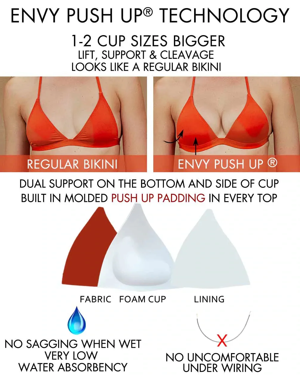 Envy Push Up® Padded Triangle String Bikini Top and Seamless Side Tie Bottom