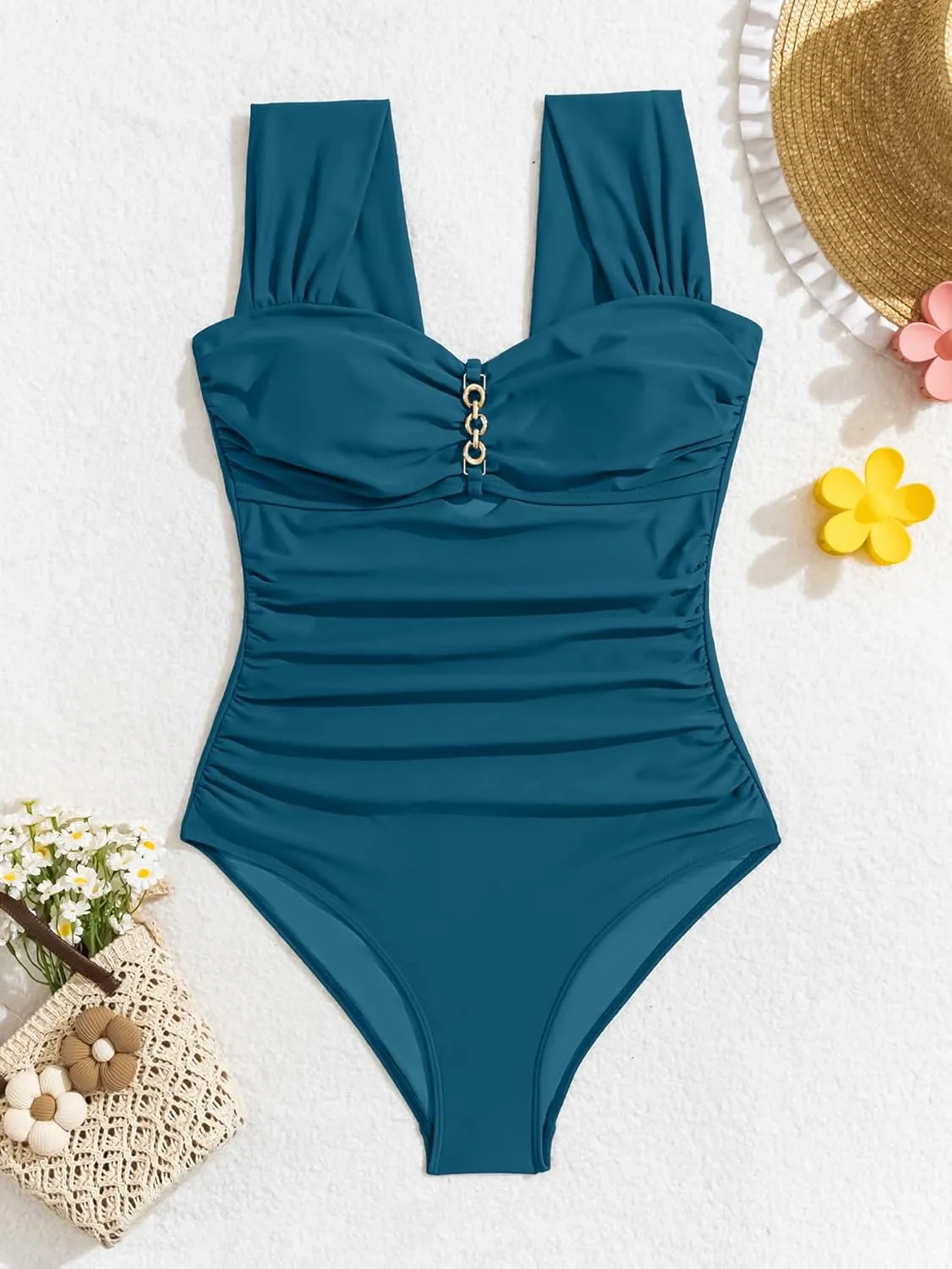 Eomenie Women's One Piece Swimsuit Tummy Control Cutout Bathing Suit Push Up Wide Straps Swim Suit