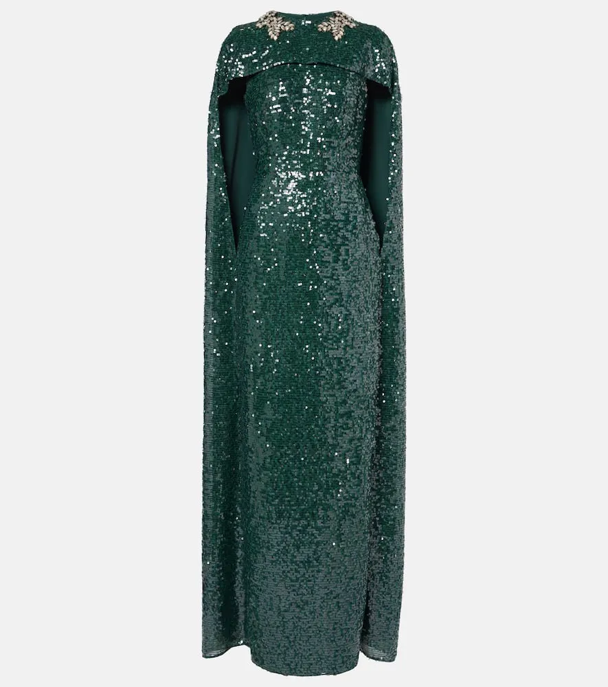 Erdem Sequined georgette caped gown