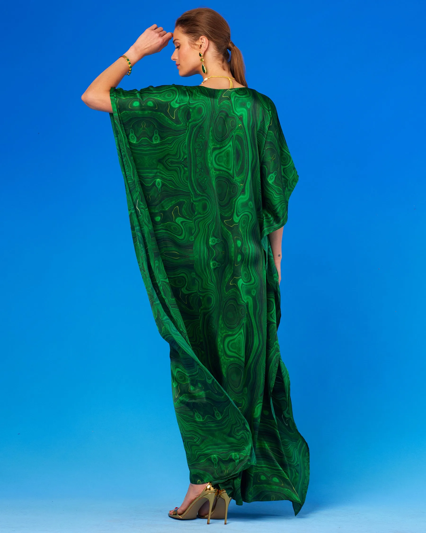 Esmeralda Silk Kaftan in Precious Malachite