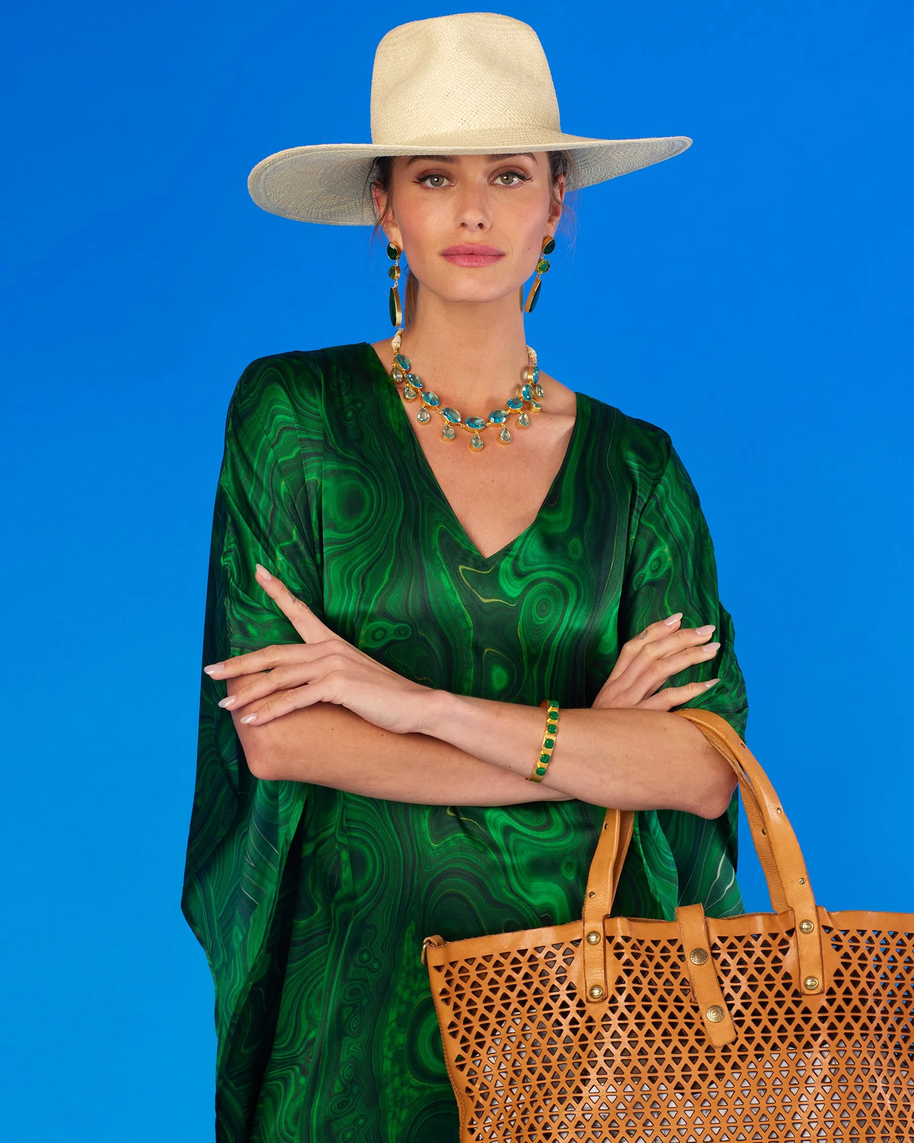 Esmeralda Silk Kaftan in Precious Malachite