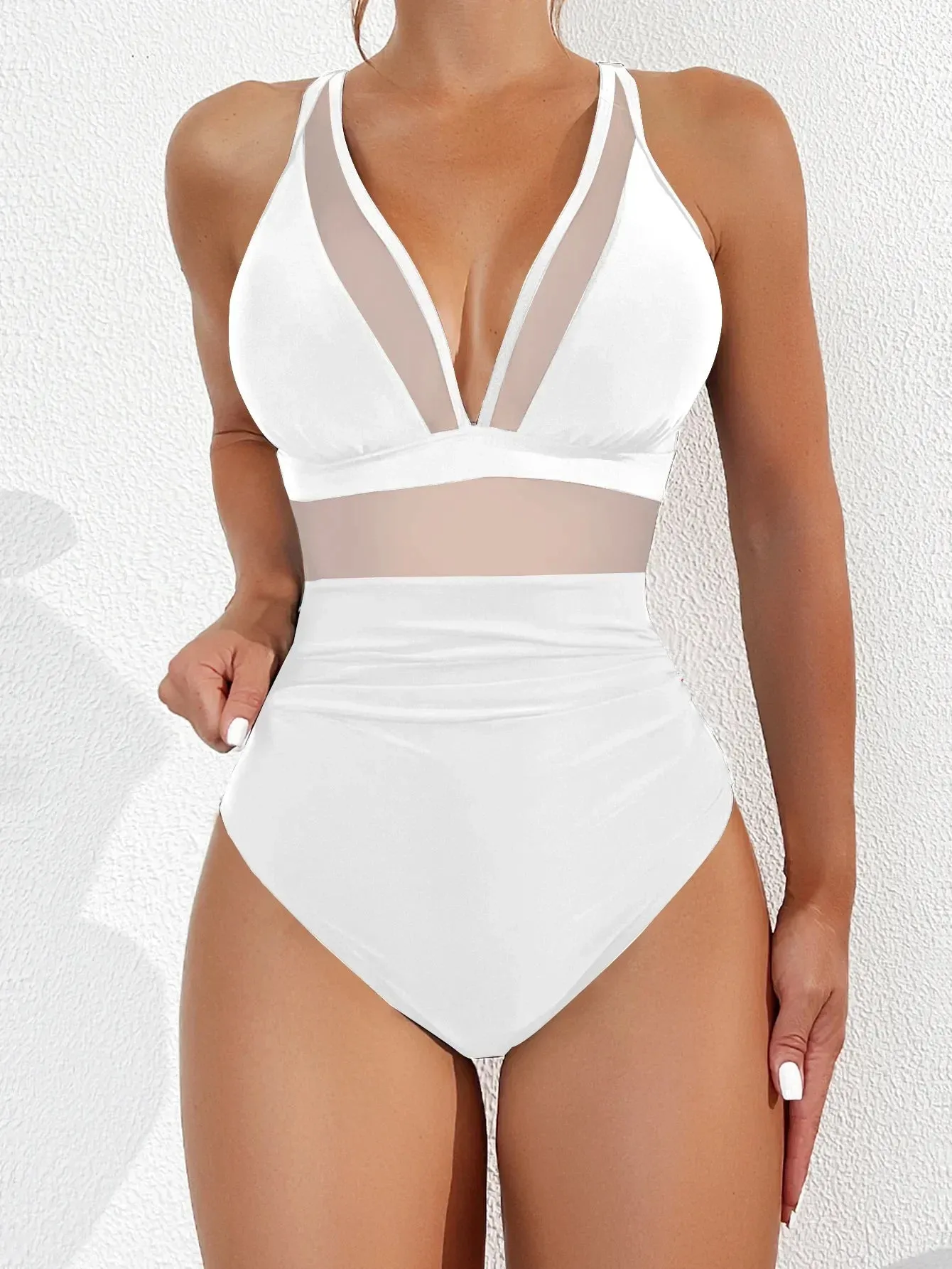 Exotic allure Women's Mesh Accent Animal Print One-Piece Plunge Swimsuit