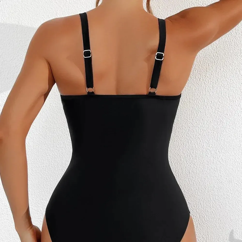Exotic allure Women's Mesh Accent Animal Print One-Piece Plunge Swimsuit