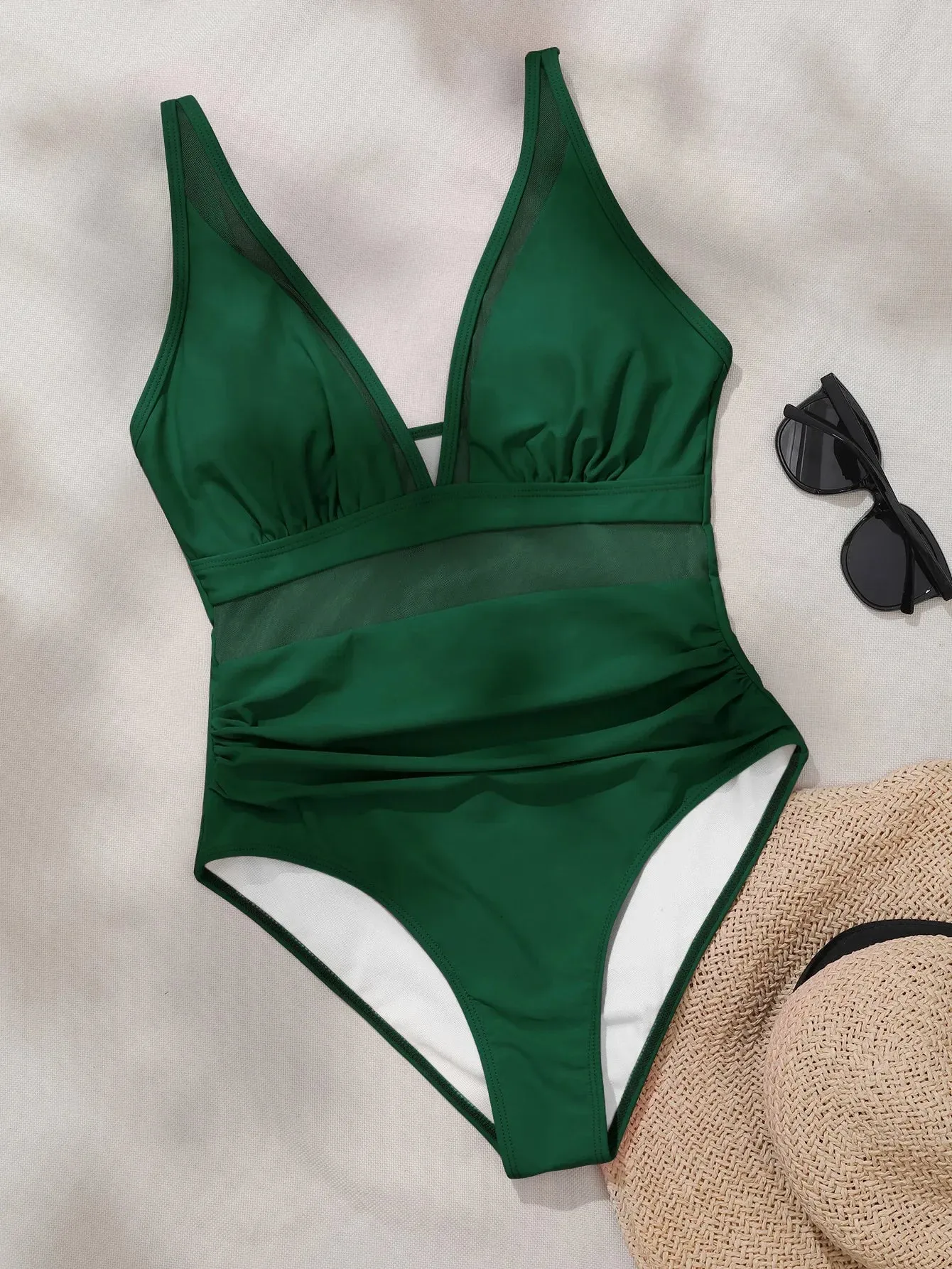 Exotic allure Women's Mesh Accent Animal Print One-Piece Plunge Swimsuit
