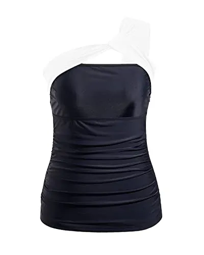 Eye-Catching One Shoulder Swim Top Asymmetric Cut Swim Tops-White