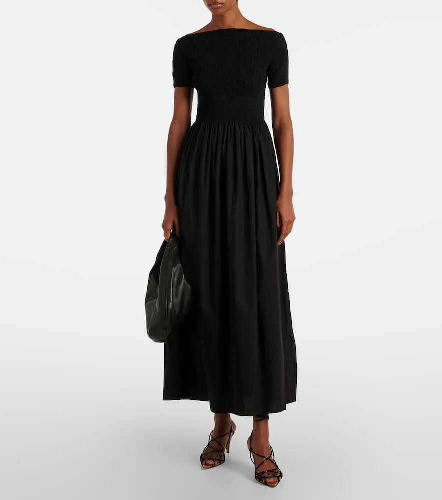 Faithfull Shirred off-shoulder cotton maxi dress