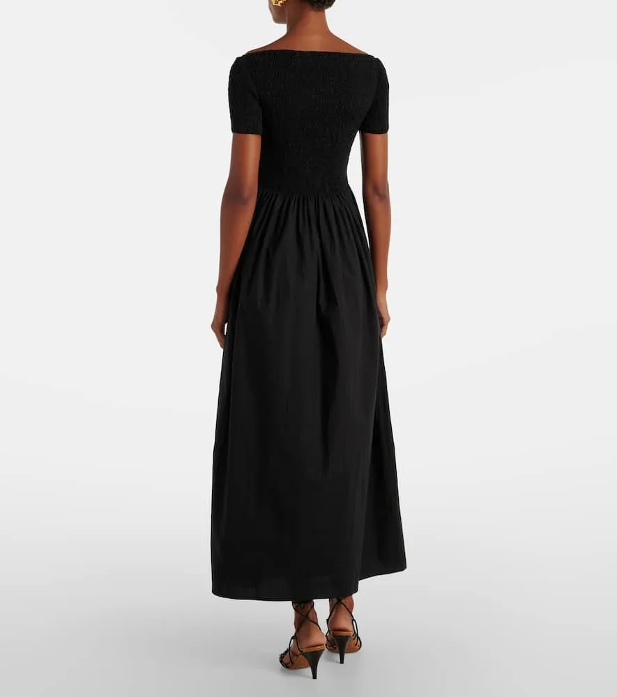 Faithfull Shirred off-shoulder cotton maxi dress