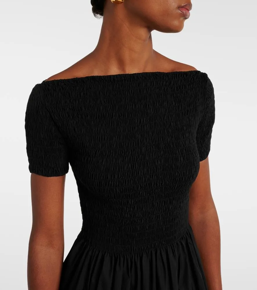 Faithfull Shirred off-shoulder cotton maxi dress