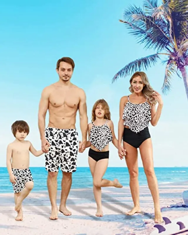Family Matching Ruffle High Waisted Bottom Tankini Set Swimsuits