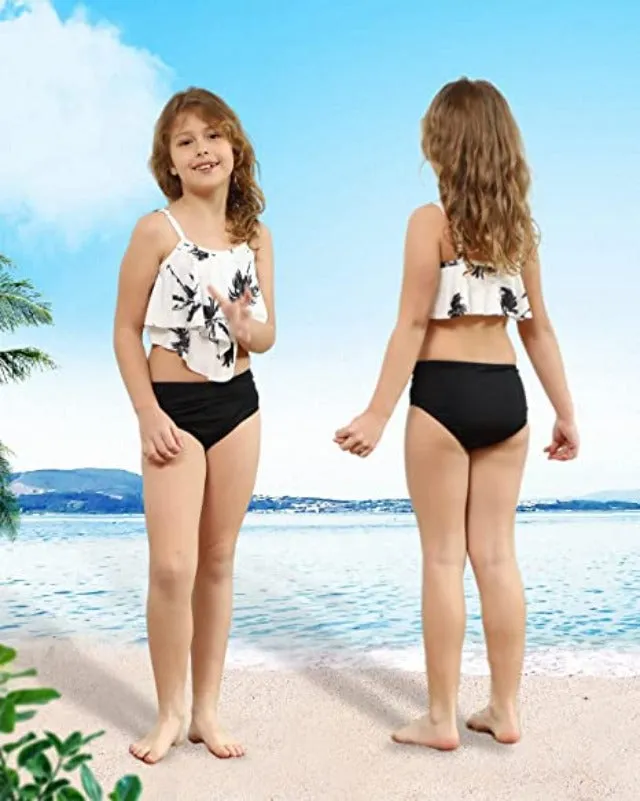 Family Matching Ruffle High Waisted Bottom Tankini Set Swimsuits