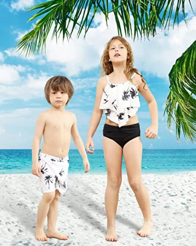 Family Matching Ruffle High Waisted Bottom Tankini Set Swimsuits