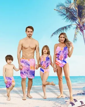 Family Matching Ruffle High Waisted Bottom Tankini Set Swimsuits