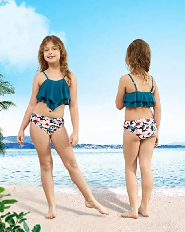 Family Matching Ruffle High Waisted Bottom Tankini Set Swimsuits