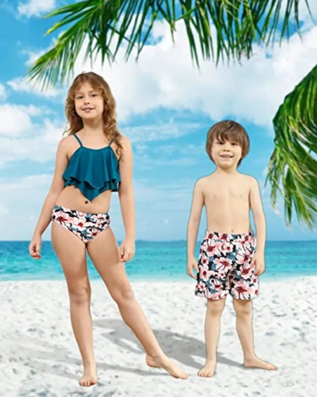 Family Matching Ruffle High Waisted Bottom Tankini Set Swimsuits