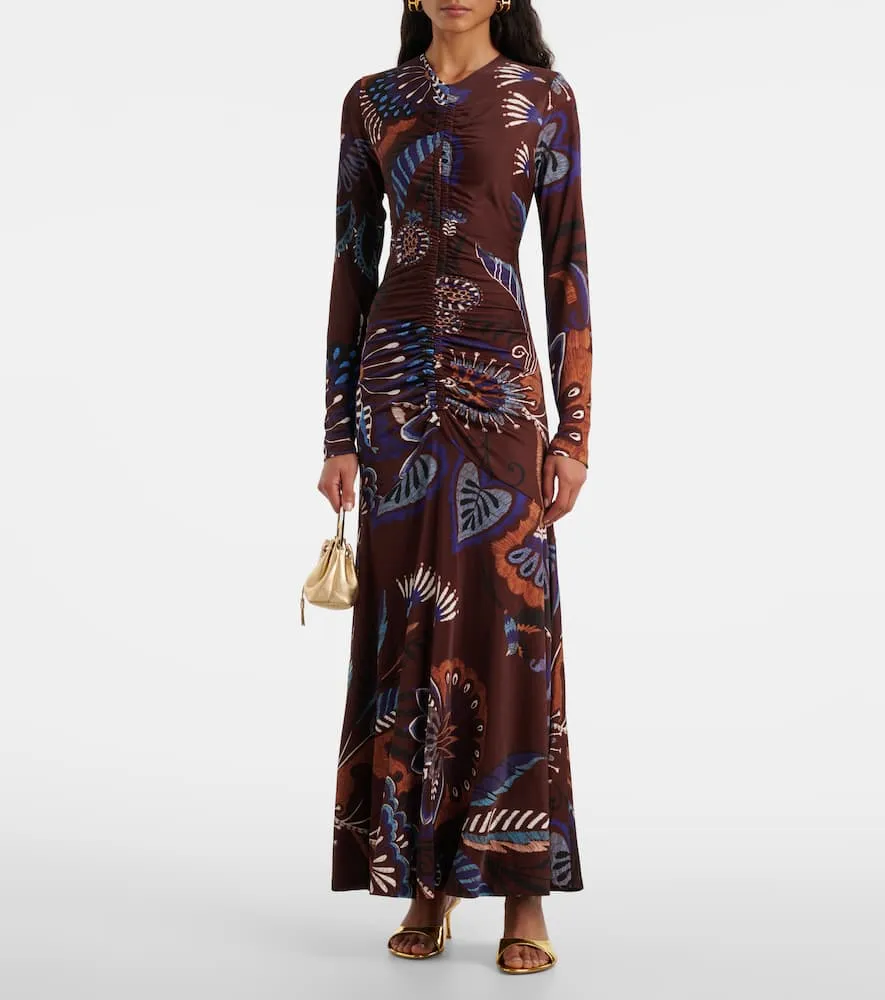 Farm Rio Delicate Garden ruched maxi dress