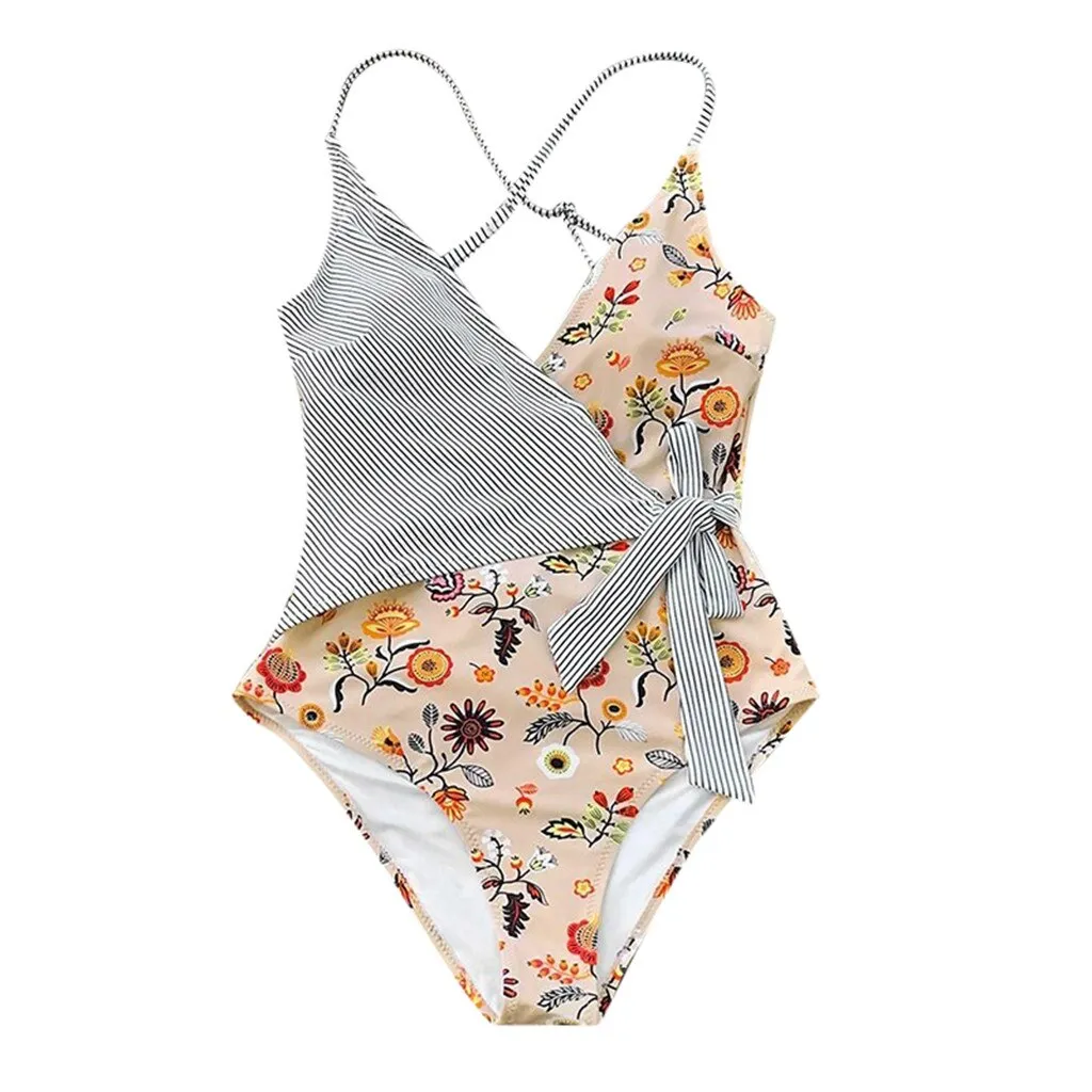 Fashion Women One Piece Swimsuit Beachwear Patchwork Swimwear
