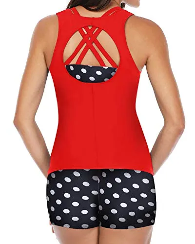 Fashionable Scoop Neck Tankini Boyshort-Red Dot