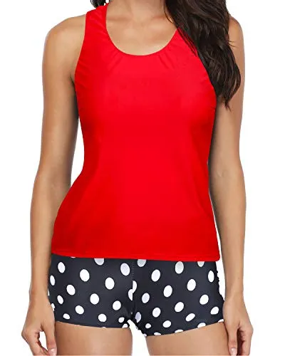 Fashionable Scoop Neck Tankini Boyshort-Red Dot