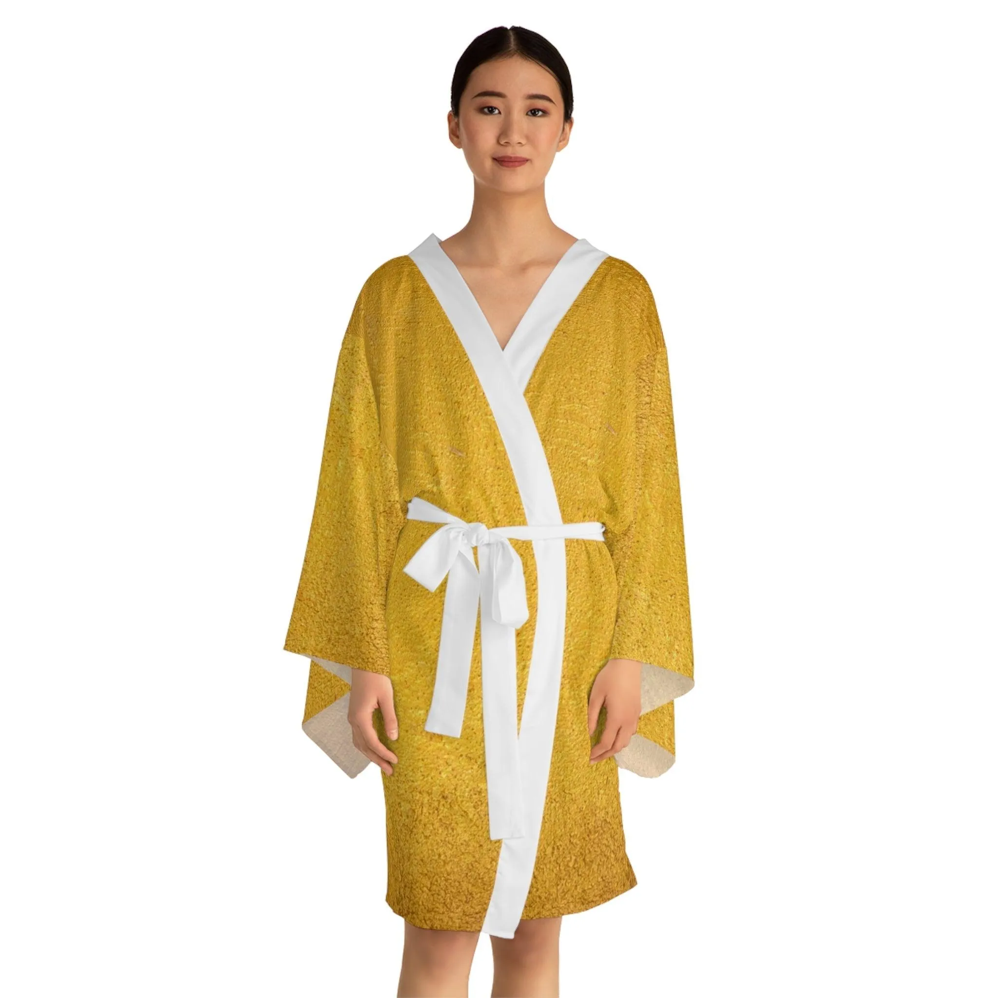 Faux Gold Cloth Long Sleeve Kimono Robe