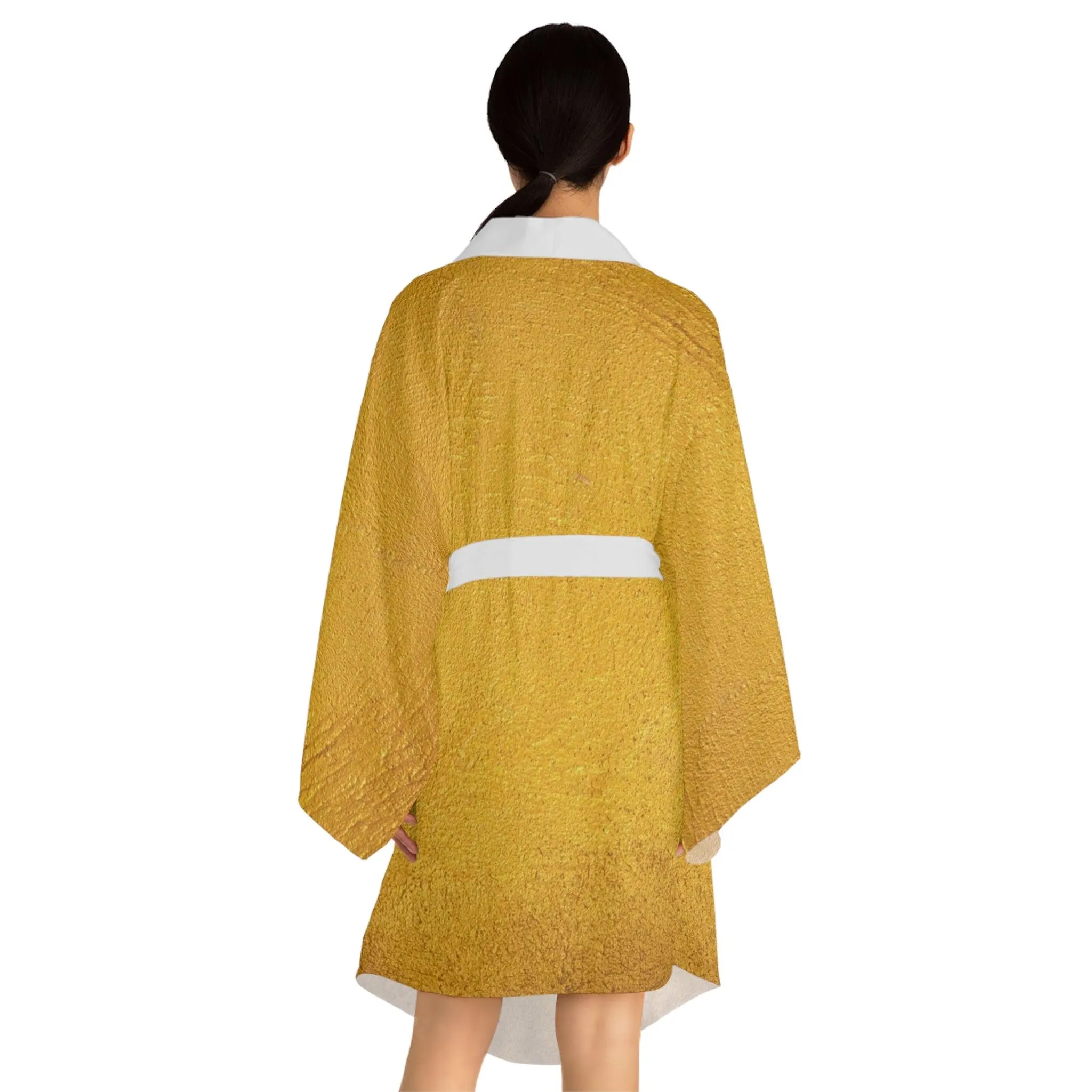 Faux Gold Cloth Long Sleeve Kimono Robe