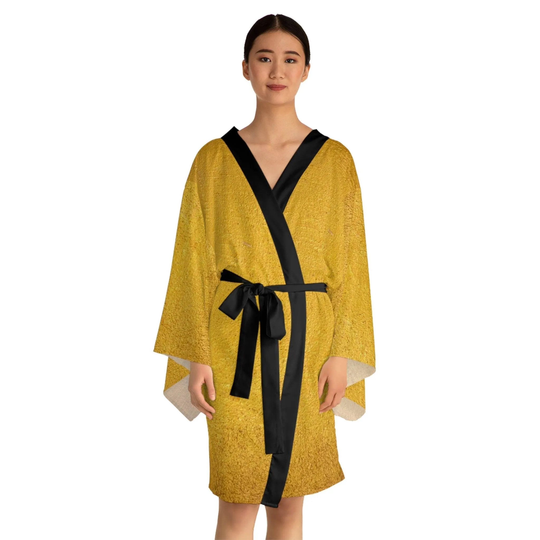 Faux Gold Cloth Long Sleeve Kimono Robe