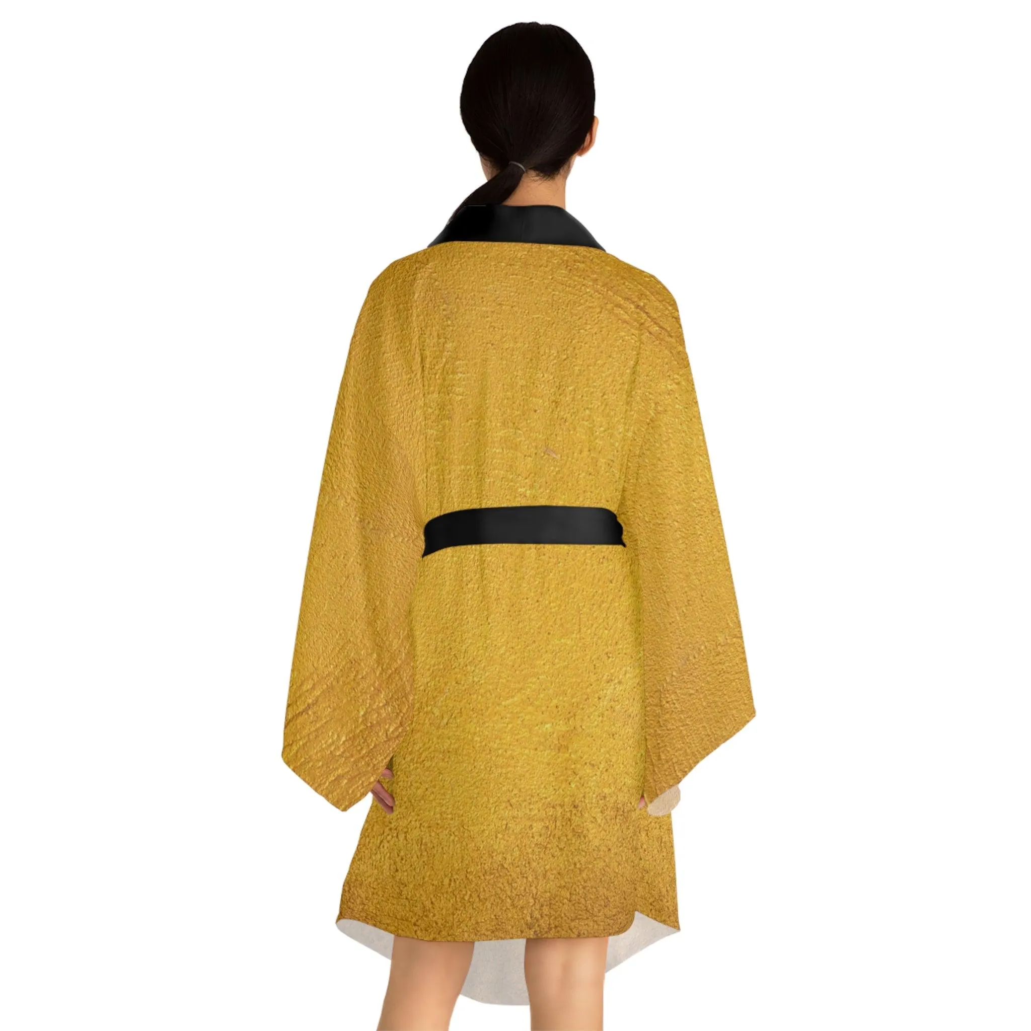 Faux Gold Cloth Long Sleeve Kimono Robe
