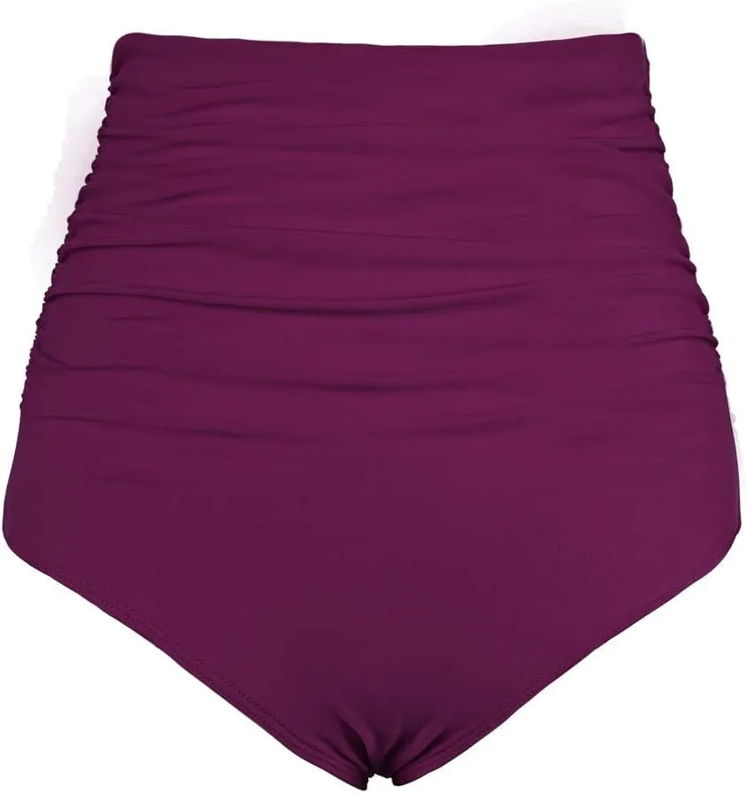 Firpearl Women's Full Coverage High Waisted Bikini Bottoms Ruched Swimsuit Bottom Tummy Control Swim Shorts