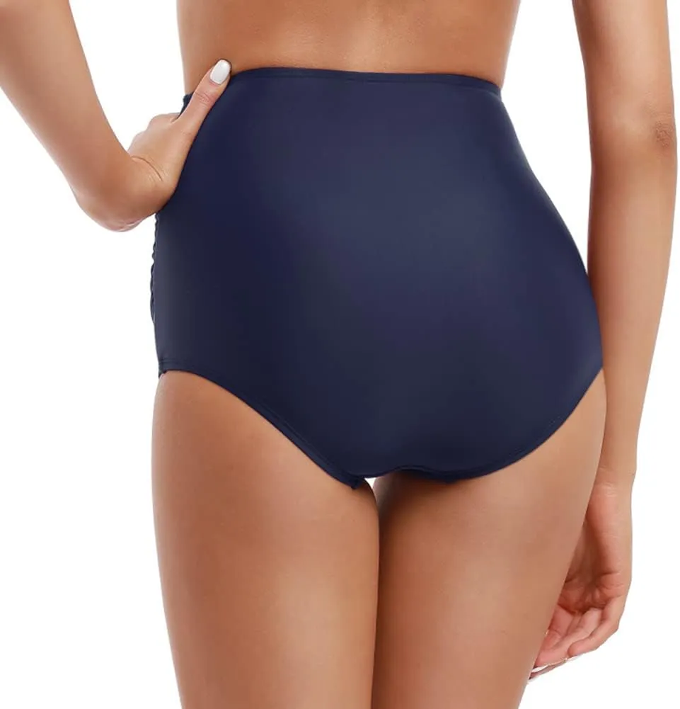 Firpearl Women's Full Coverage High Waisted Bikini Bottoms Ruched Swimsuit Bottom Tummy Control Swim Shorts