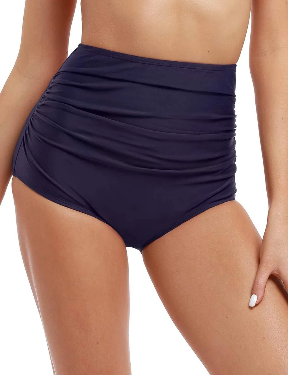 Firpearl Women's Full Coverage High Waisted Bikini Bottoms Ruched Swimsuit Bottom Tummy Control Swim Shorts