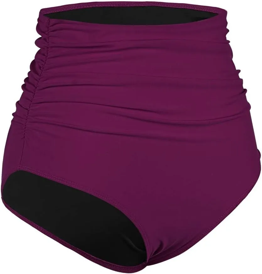 Firpearl Women's Full Coverage High Waisted Bikini Bottoms Ruched Swimsuit Bottom Tummy Control Swim Shorts