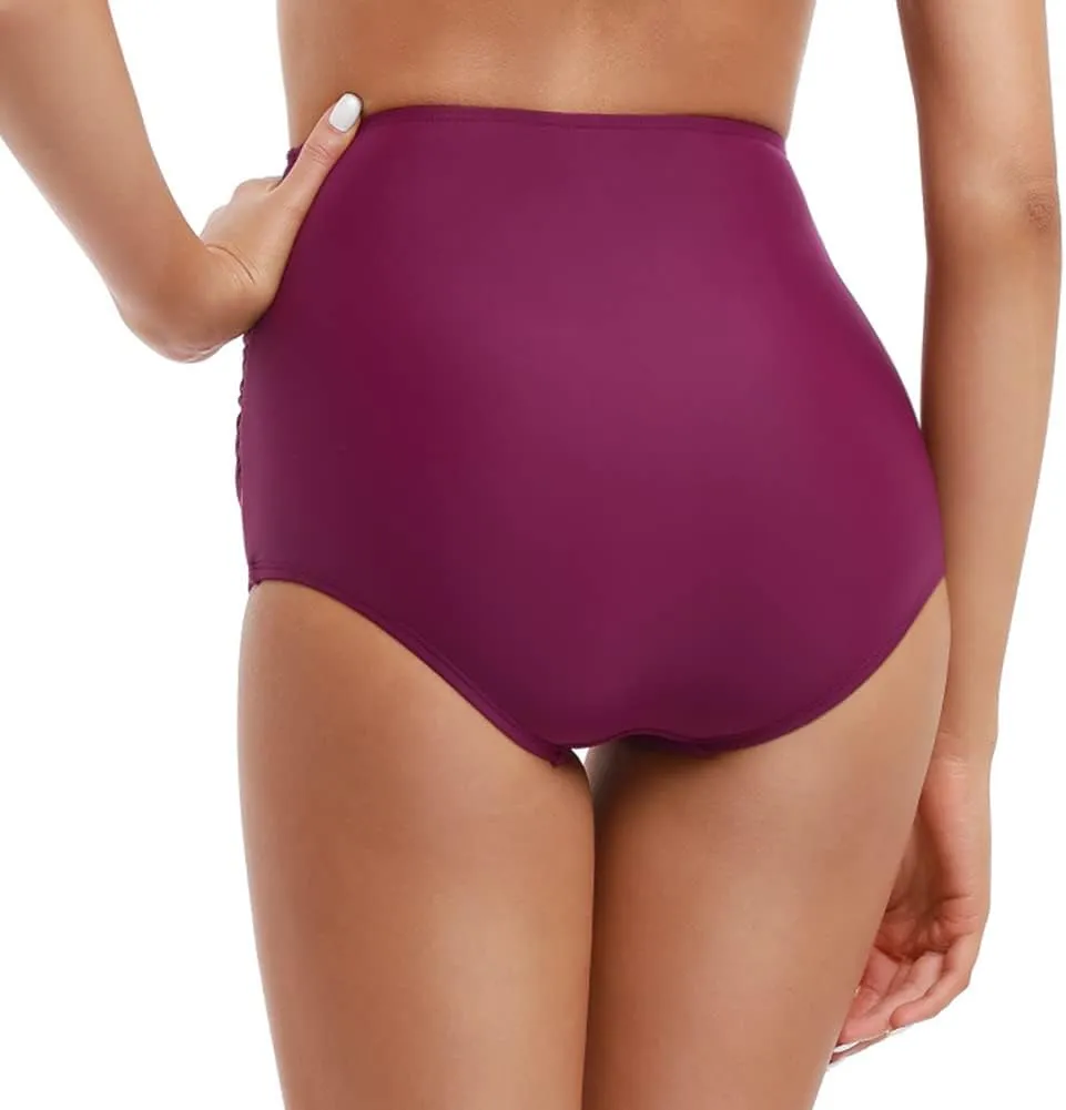 Firpearl Women's Full Coverage High Waisted Bikini Bottoms Ruched Swimsuit Bottom Tummy Control Swim Shorts