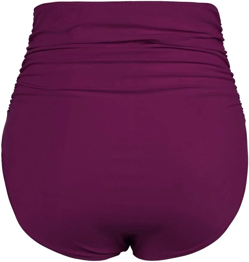 Firpearl Women's Full Coverage High Waisted Bikini Bottoms Ruched Swimsuit Bottom Tummy Control Swim Shorts