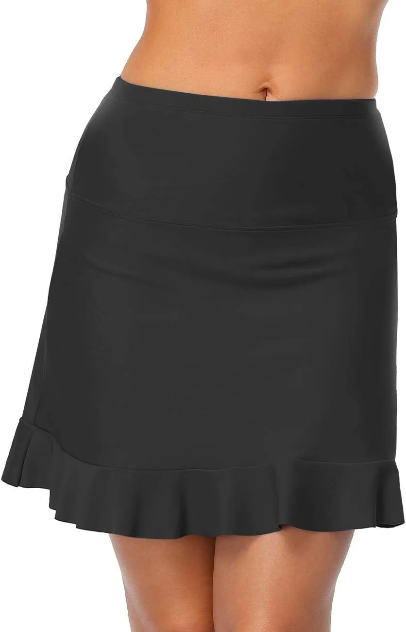 Firpearl Women's Swim Skirt High Waisted Bikini Bottoms Athletic Modest Swimsuit Bottom with Brief