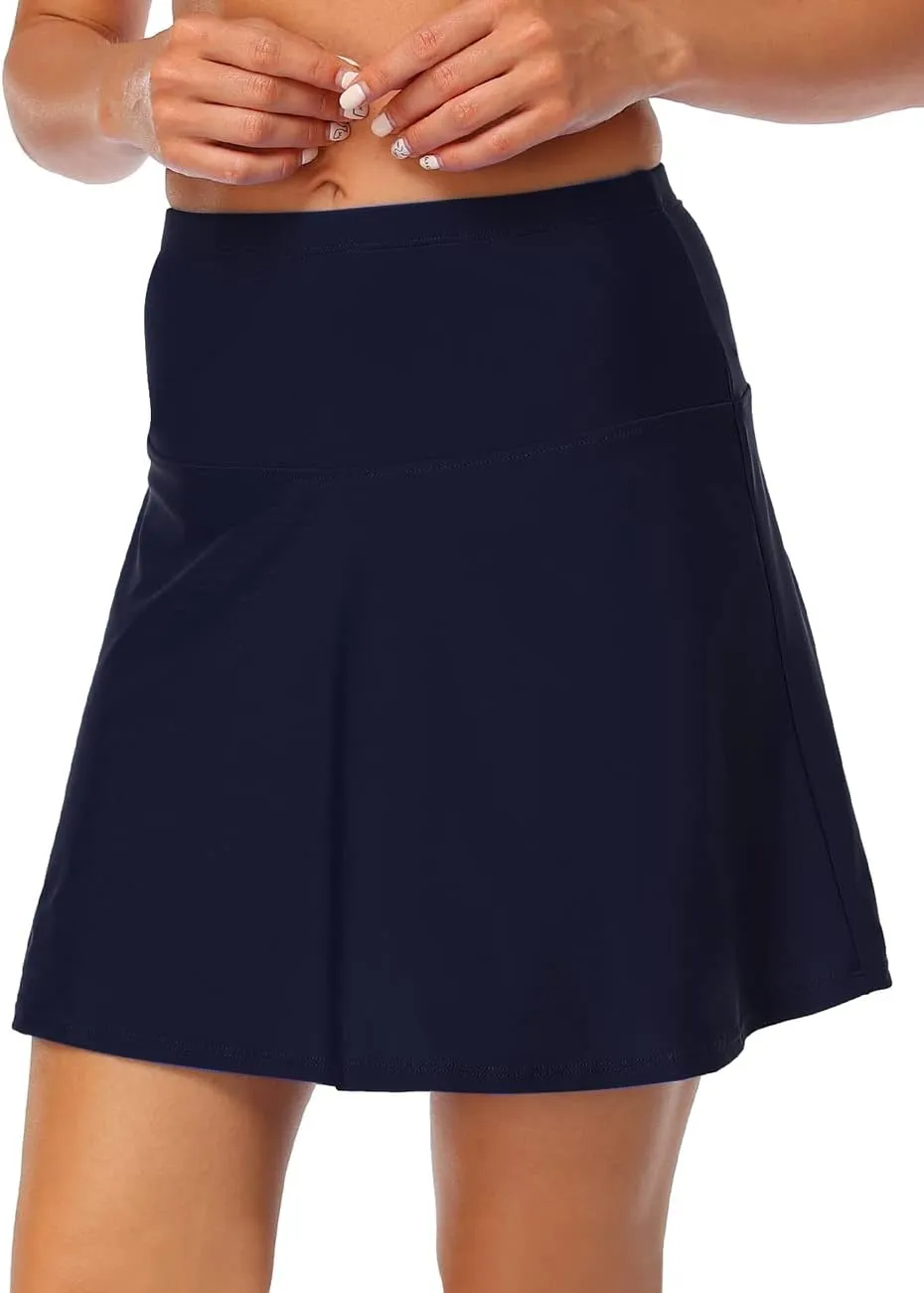 Firpearl Women's Swim Skirt High Waisted Bikini Bottoms Athletic Modest Swimsuit Bottom with Brief
