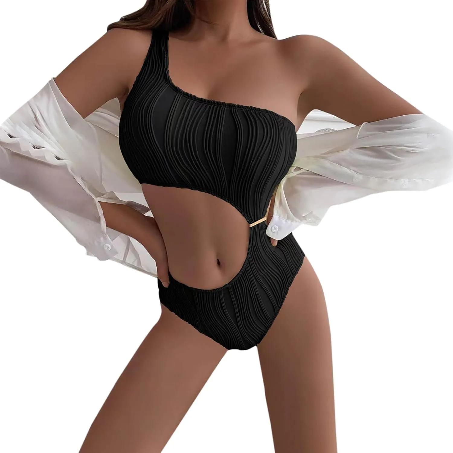 Firzero High Waisted Swimsuits for Women Tummy Control Swimsuits 2024 One Piece Cut Out Ruched Bathing Suit Sexy Swimwear