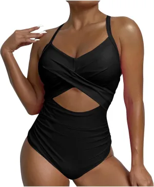 Firzero Tummy Control Swimsuits for Women Sexy Backless One Piece Bathing Suit 2024 Trendy High Waist Halter Monokini