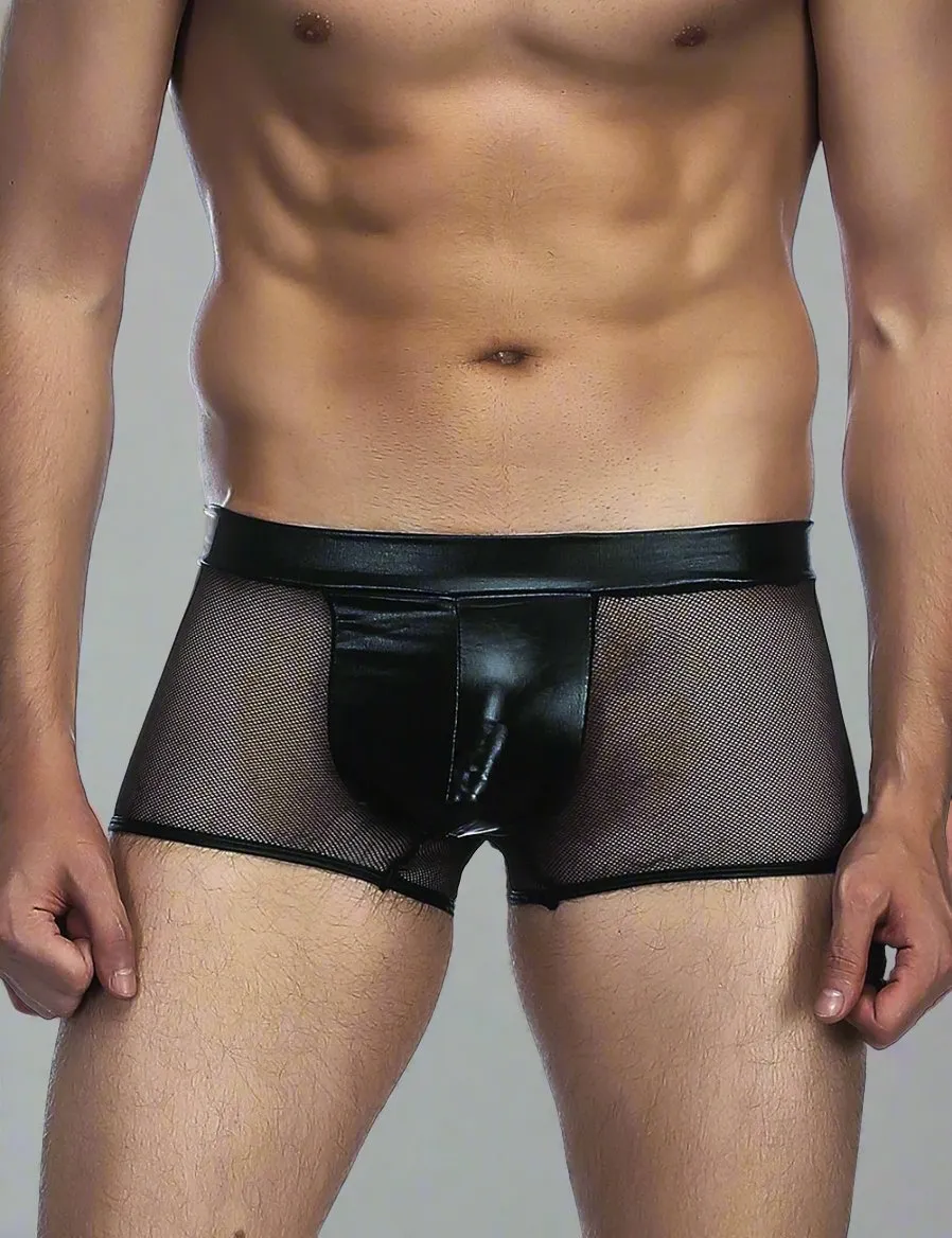 Fishnet Men's Underwear Briefs with Wet-look Panel Scandals