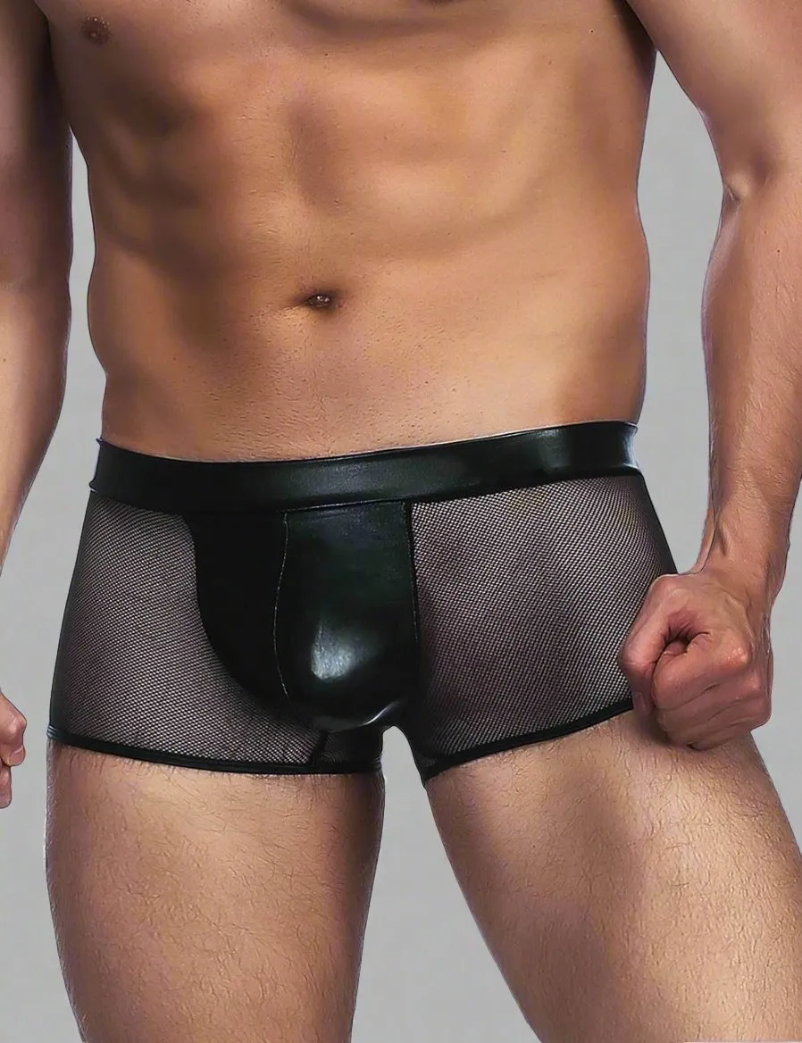Fishnet Men's Underwear Briefs with Wet-look Panel Scandals