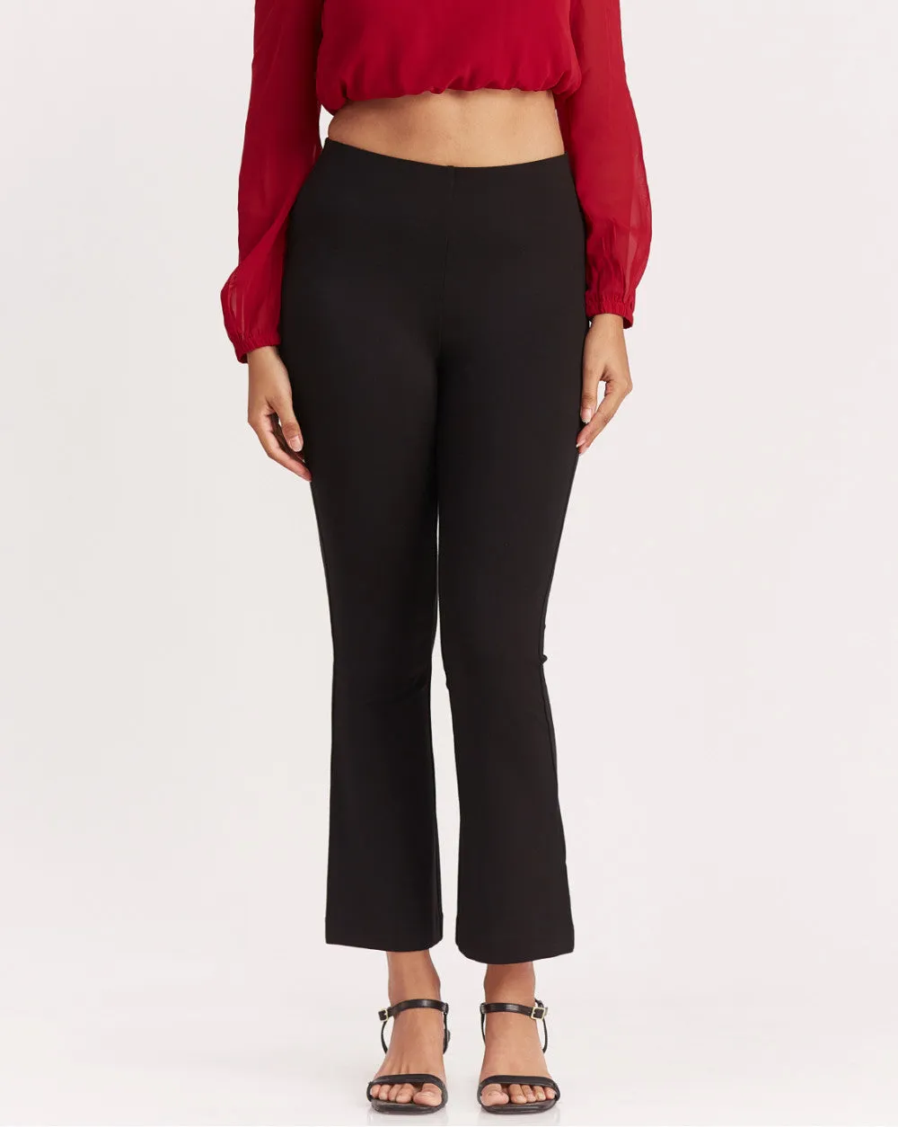 Fit And Flare Hem Ponte Knit Pants - Jet Black