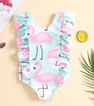 Flamingo Print Summer Swimsuit for Little Girls