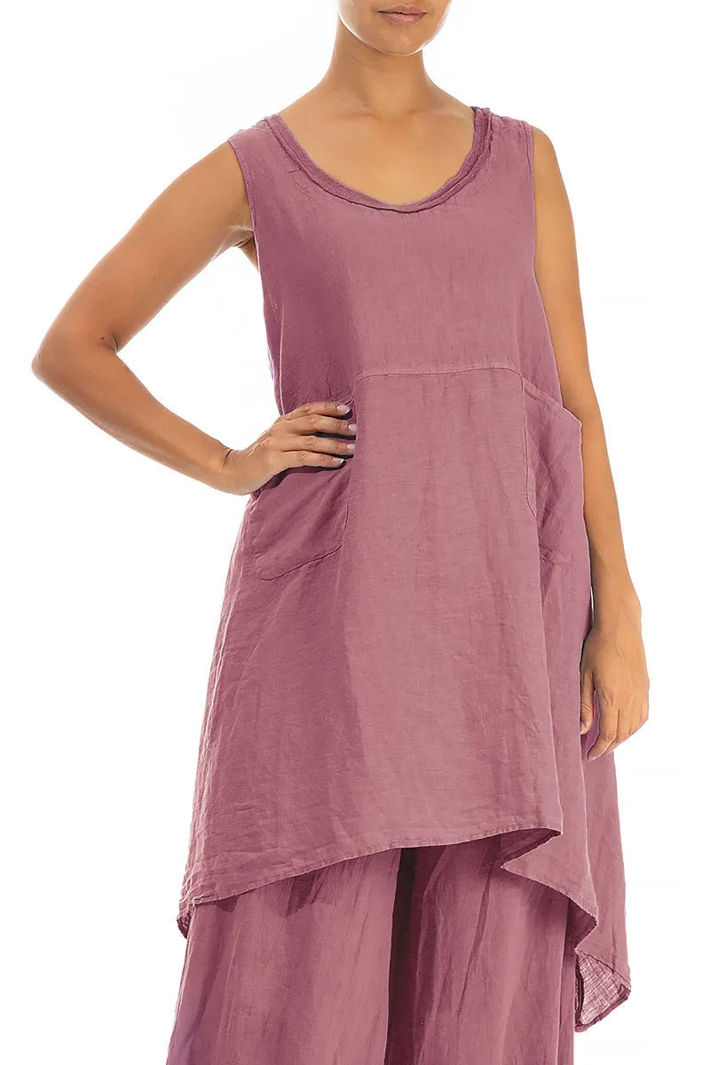 Flared Sleeveless Mauve Taupe Linen Tunic