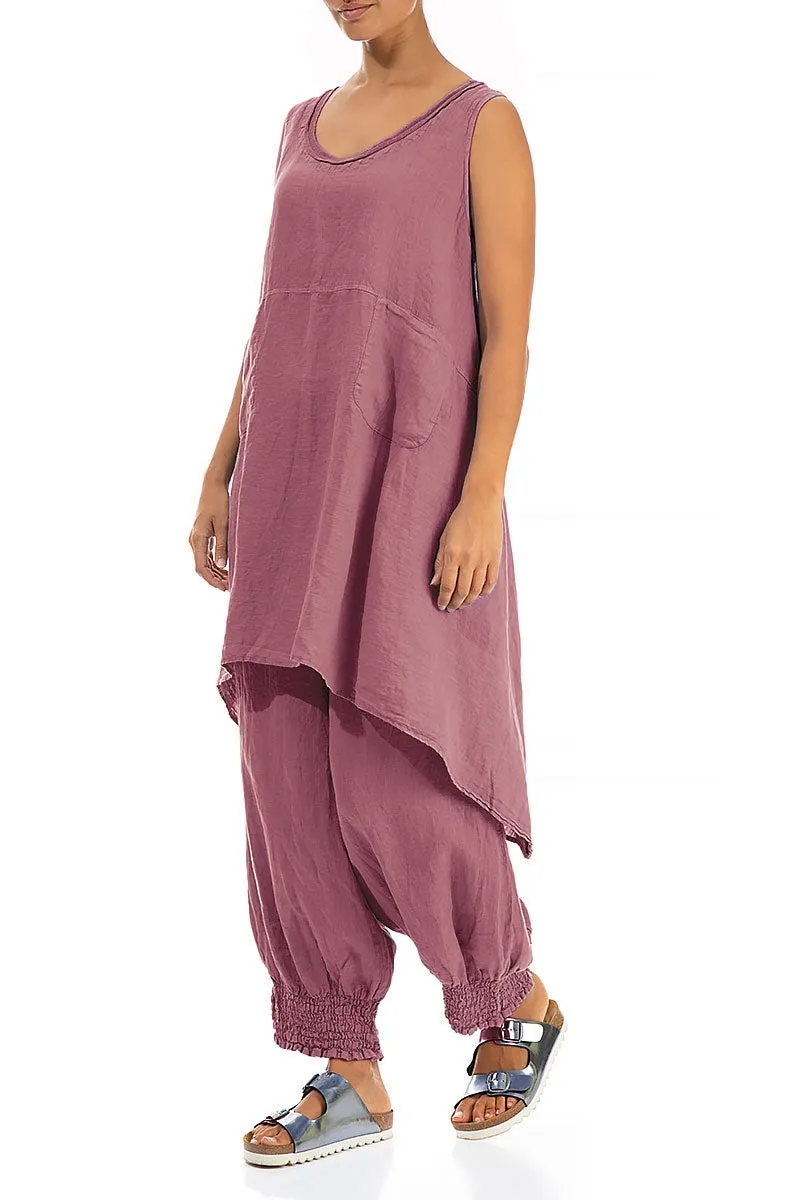 Flared Sleeveless Mauve Taupe Linen Tunic