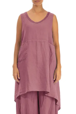 Flared Sleeveless Mauve Taupe Linen Tunic