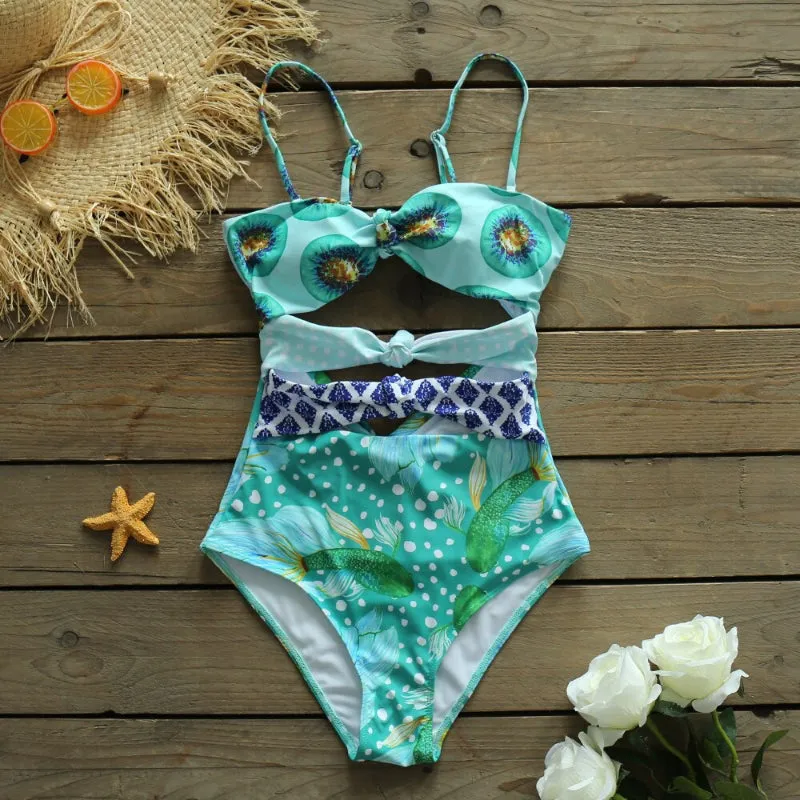 Flattering Floral Print High Cut One-Piece Summer Swimsuits