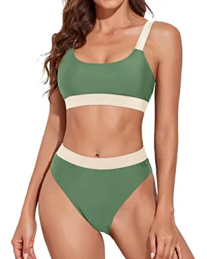 Flattering High Waist Bikini Women's Scoop Neck Sport Bathing Suits