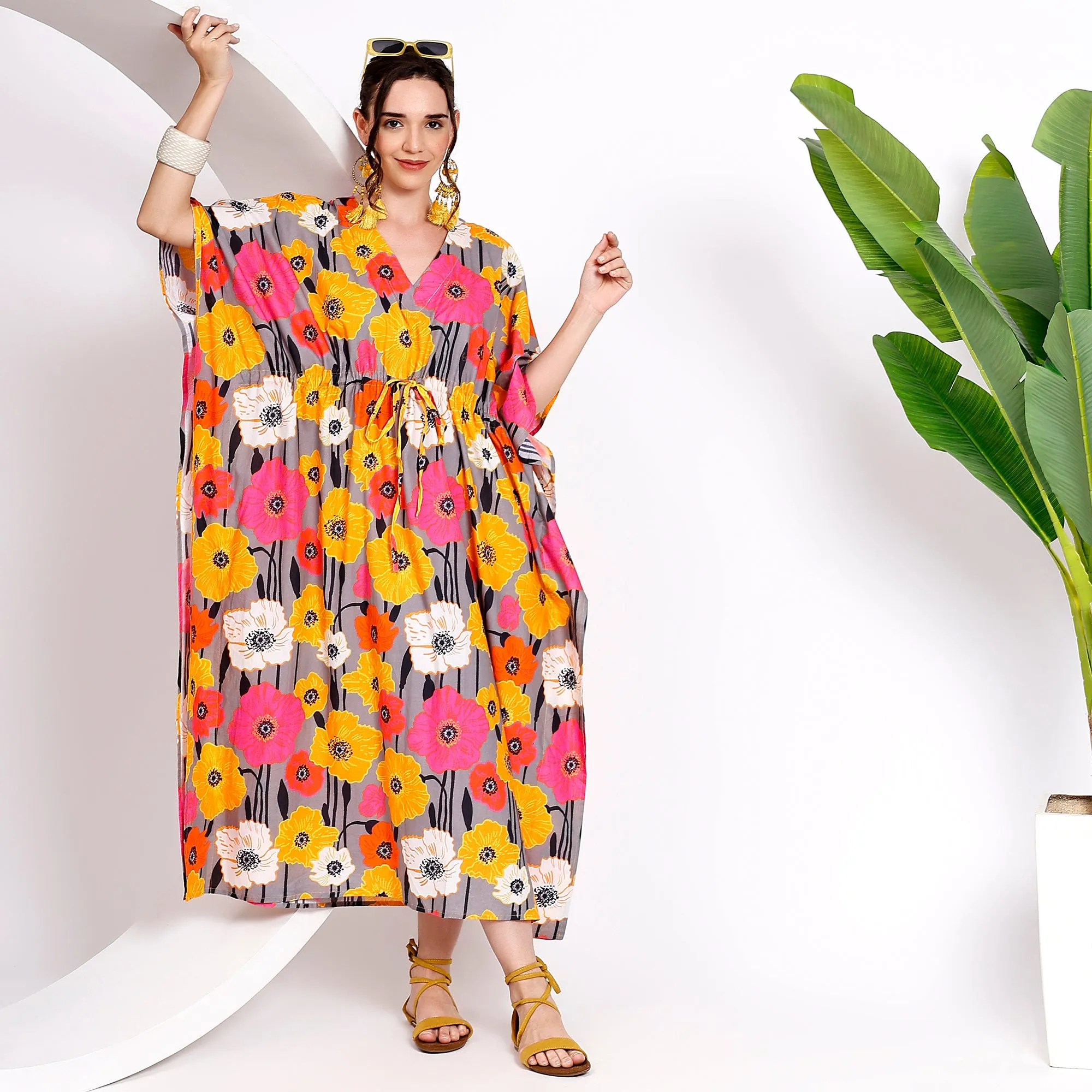 Flaunt Your Style: Floral Gray Caftans for Women