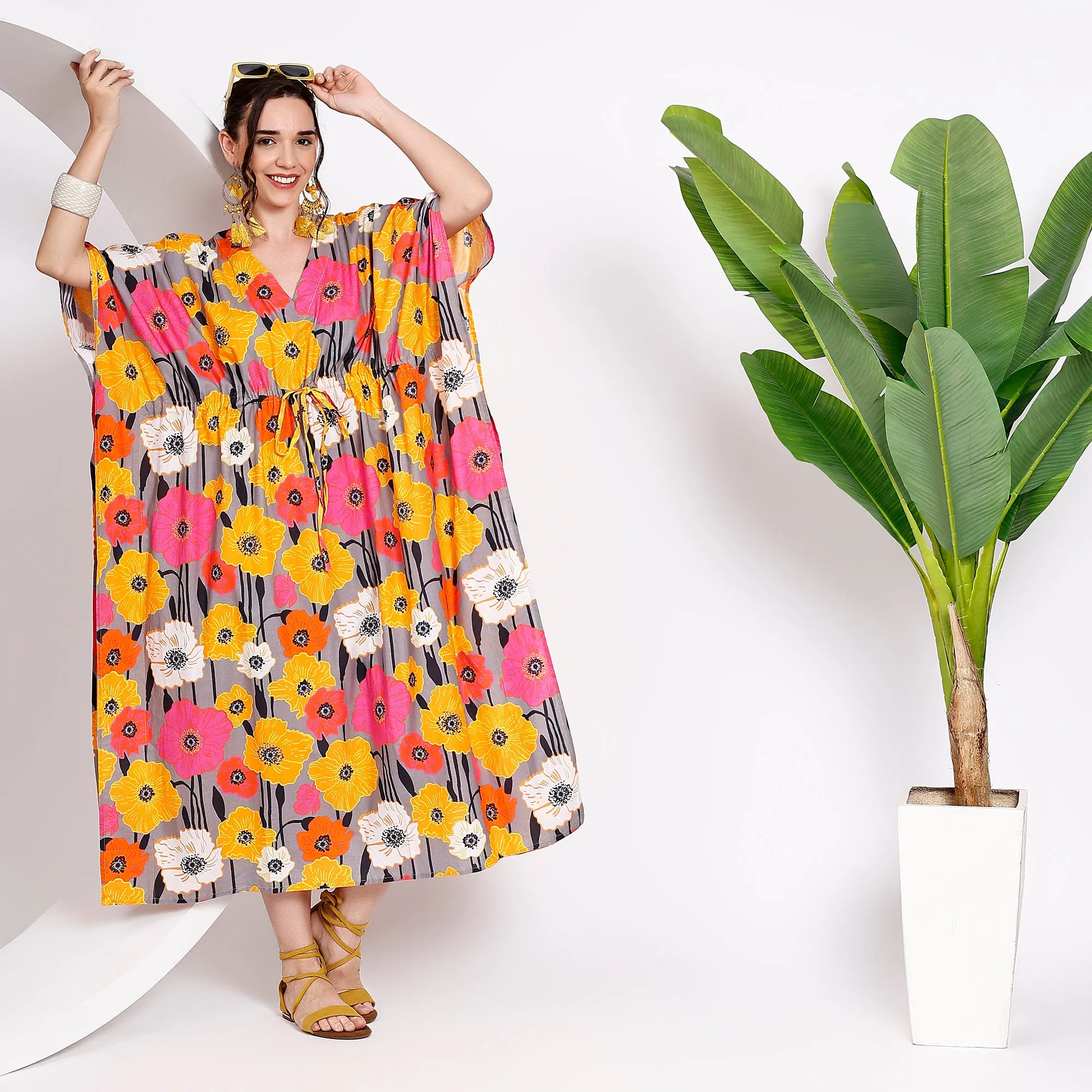 Flaunt Your Style: Floral Gray Caftans for Women