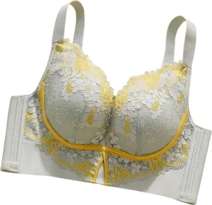 Floral Lace Bra for Women - Women's Full Coverage No Underwire Support Lifting Bra Wireless Push Up Everyday Bralette